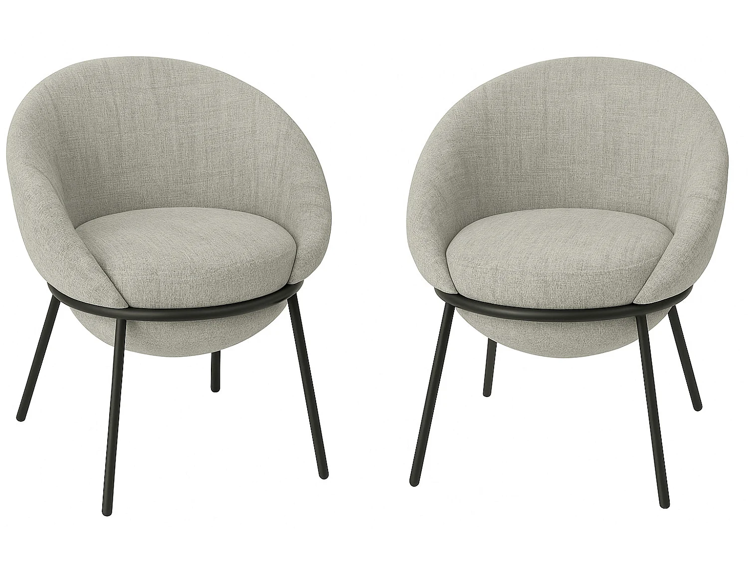 Lot de 2 fauteuils en tissu BOOBY – Structure en métal noir et design moderne-Gris