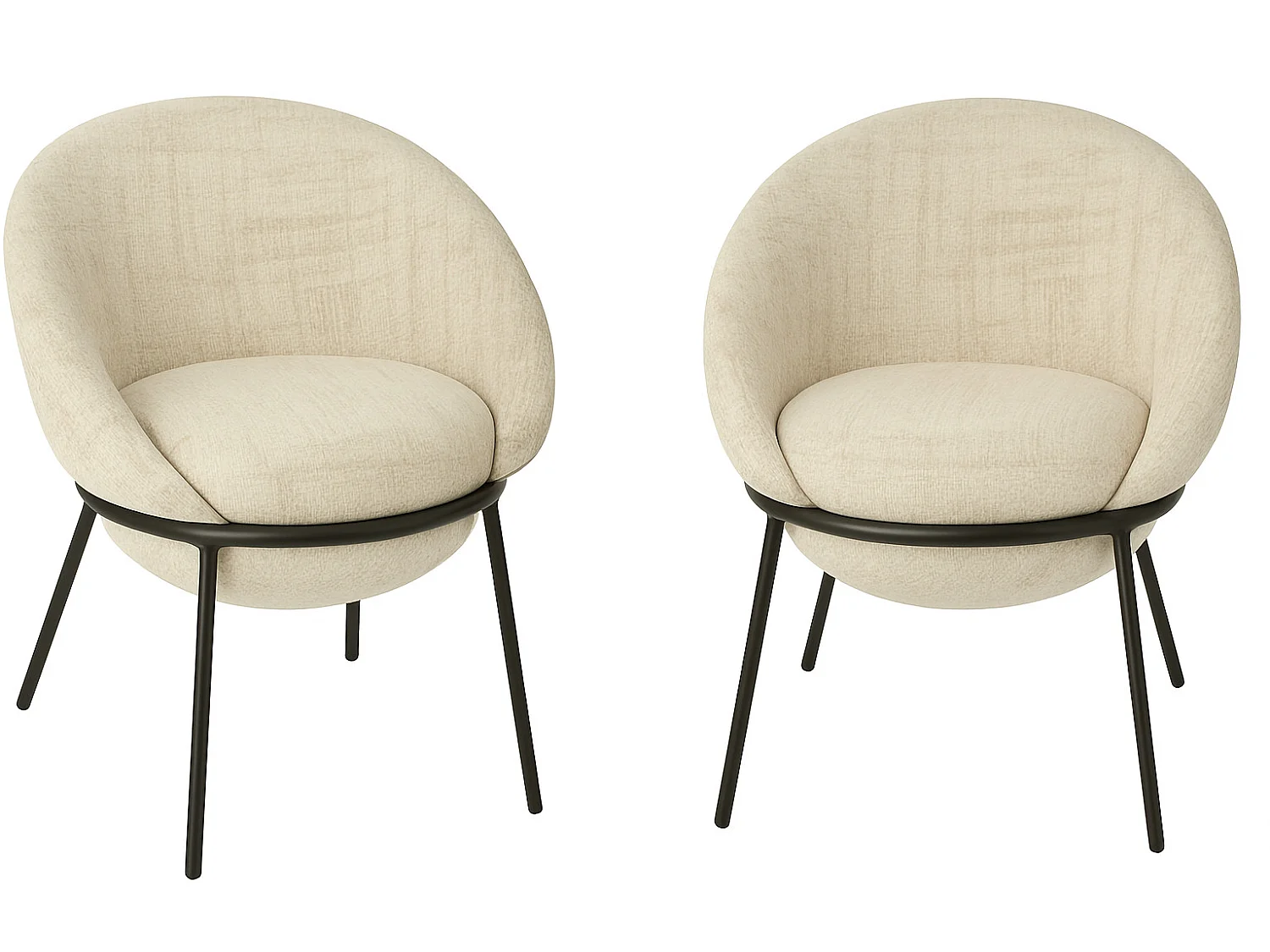 Lot de 2 fauteuils en tissu BOOBY – Structure en métal noir et design moderne-Gris