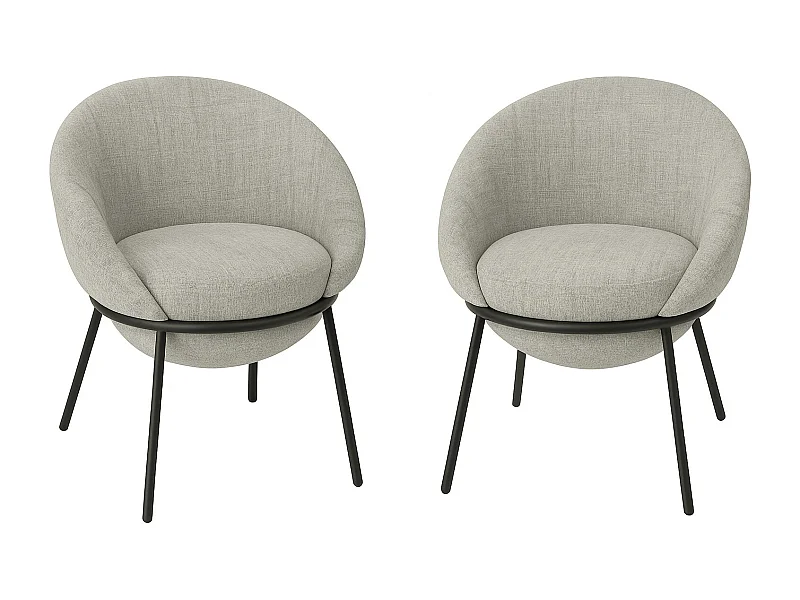 Lot de 2 fauteuils en tissu BOOBY – Structure en métal noir et design moderne-Gris