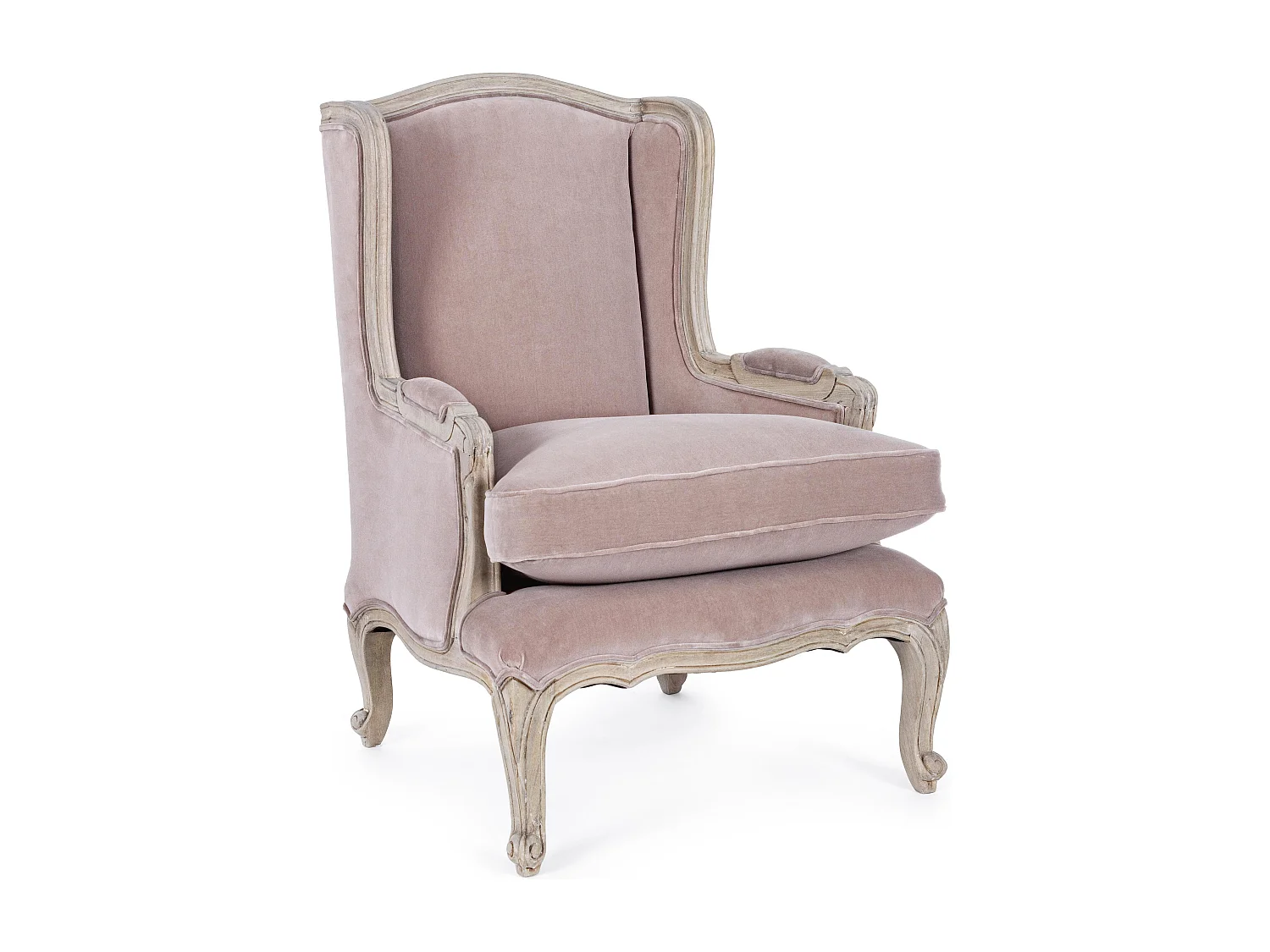 Fauteuil polyester rose et pieds en bois de manguier Luna