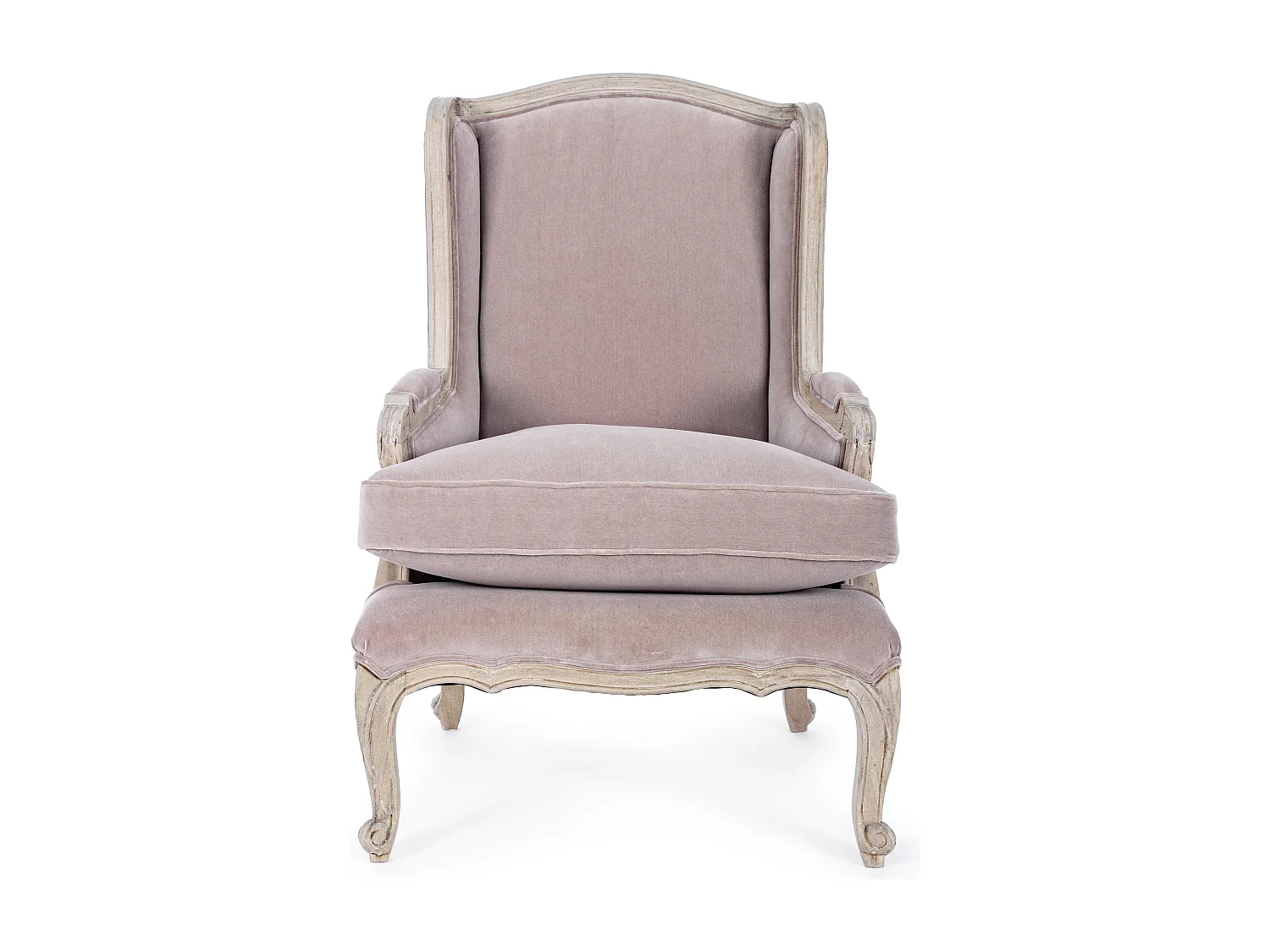 Fauteuil polyester rose et pieds en bois de manguier Luna