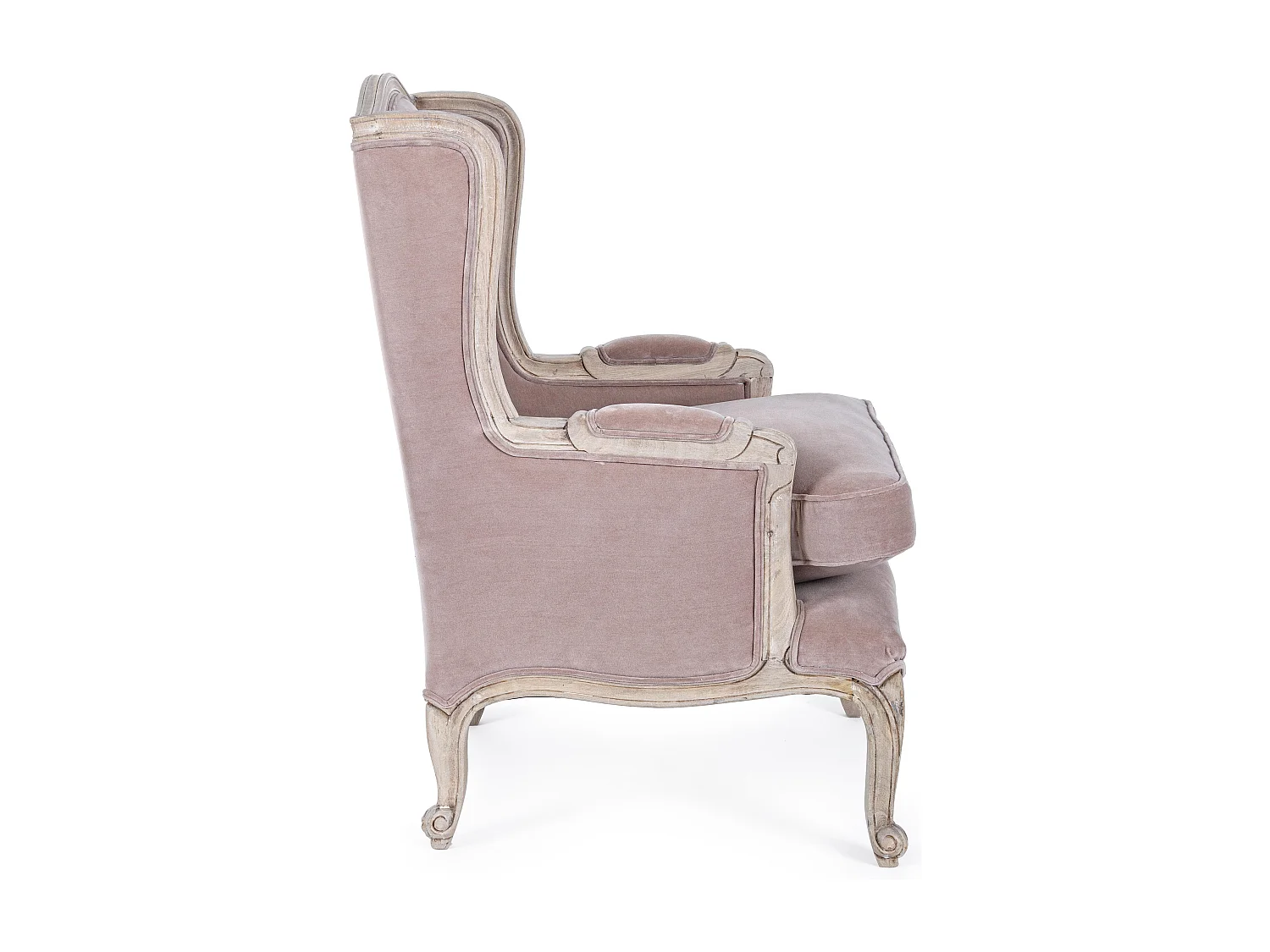 Fauteuil polyester rose et pieds en bois de manguier Luna