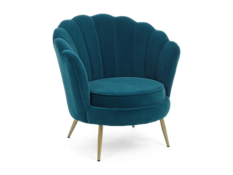 Gala fluwelen fauteuil met gouden metalen poten, 80 cm-Kleur Blauwe Eend