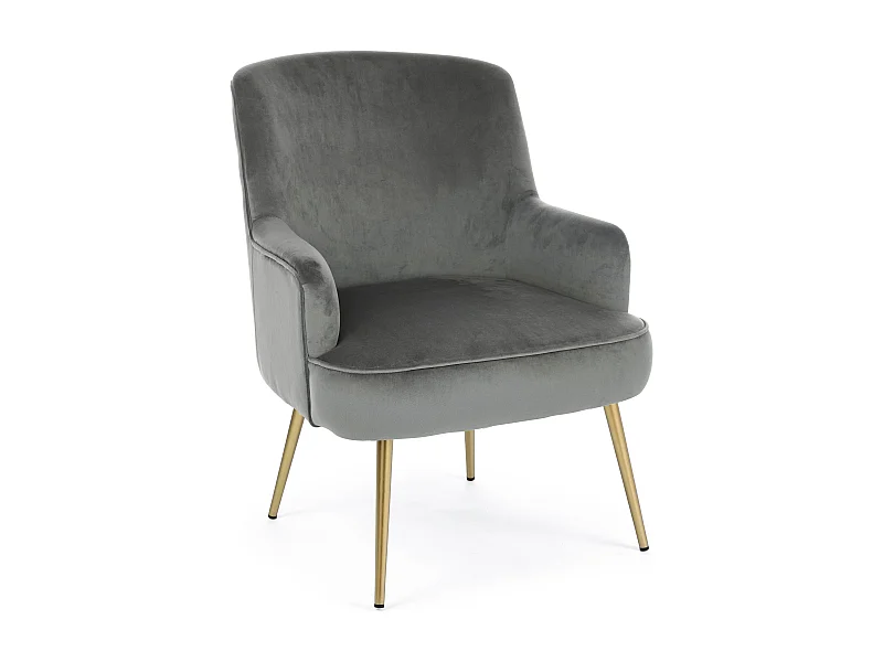 Fauteuil en polyester effet velours gris Natan