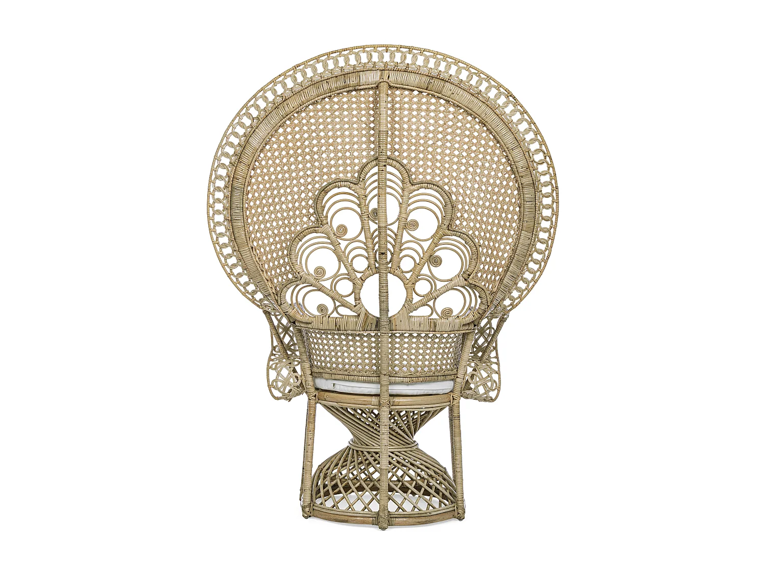 Sillón en forma de pavo real de ratán natural con cojín Pero