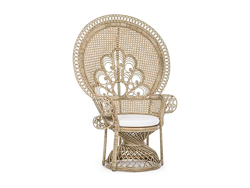 Fauteuil en forme de paon en rotin naturel avec coussin Pero