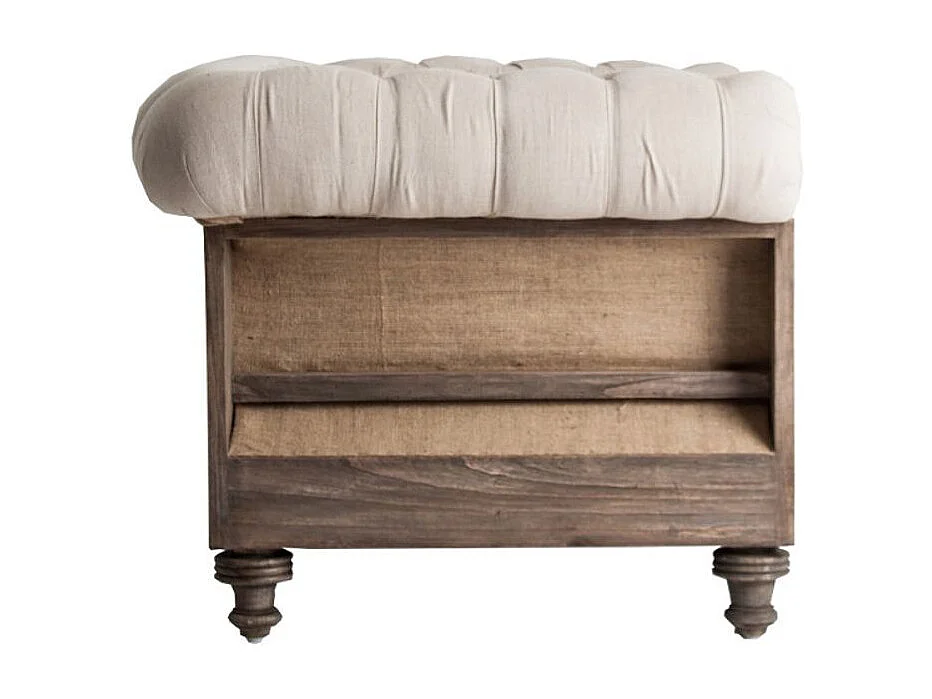 Fauteuil large tissu beige et bois tropical clair vieilli Nothi