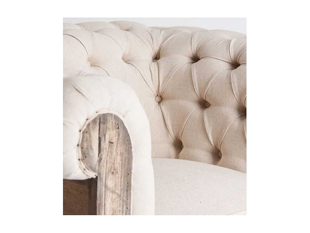 Fauteuil large tissu beige et bois tropical clair vieilli Nothi