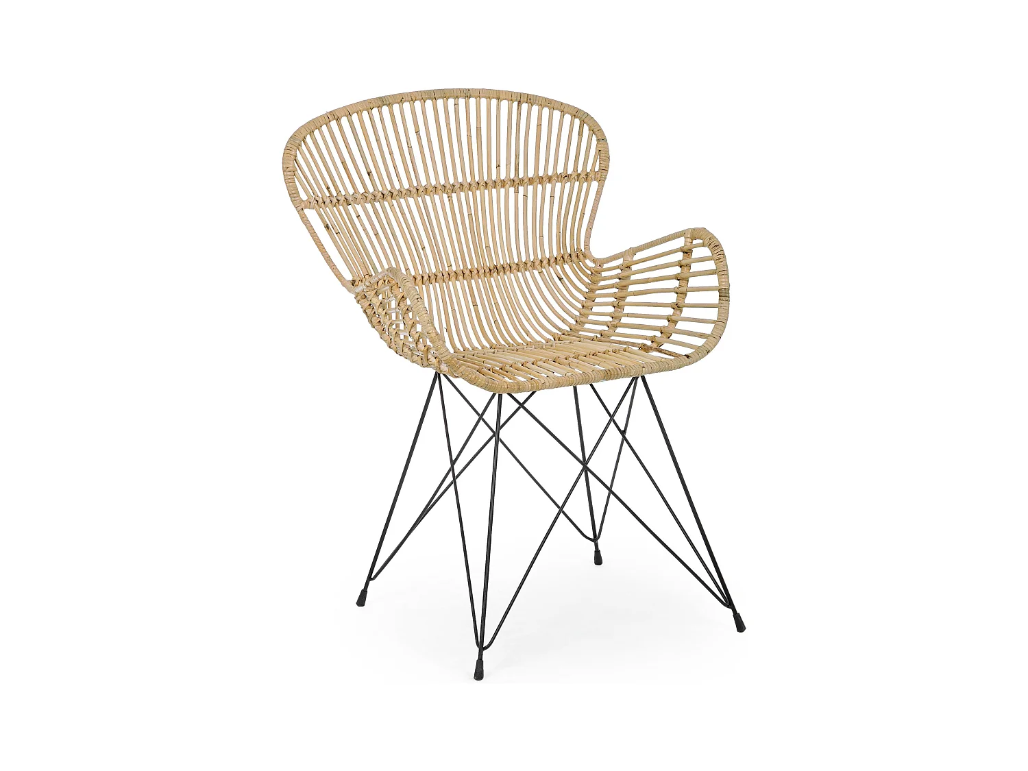 Fauteuil en rotin naturel et pieds en acier Vania bois clair - Lot de 4