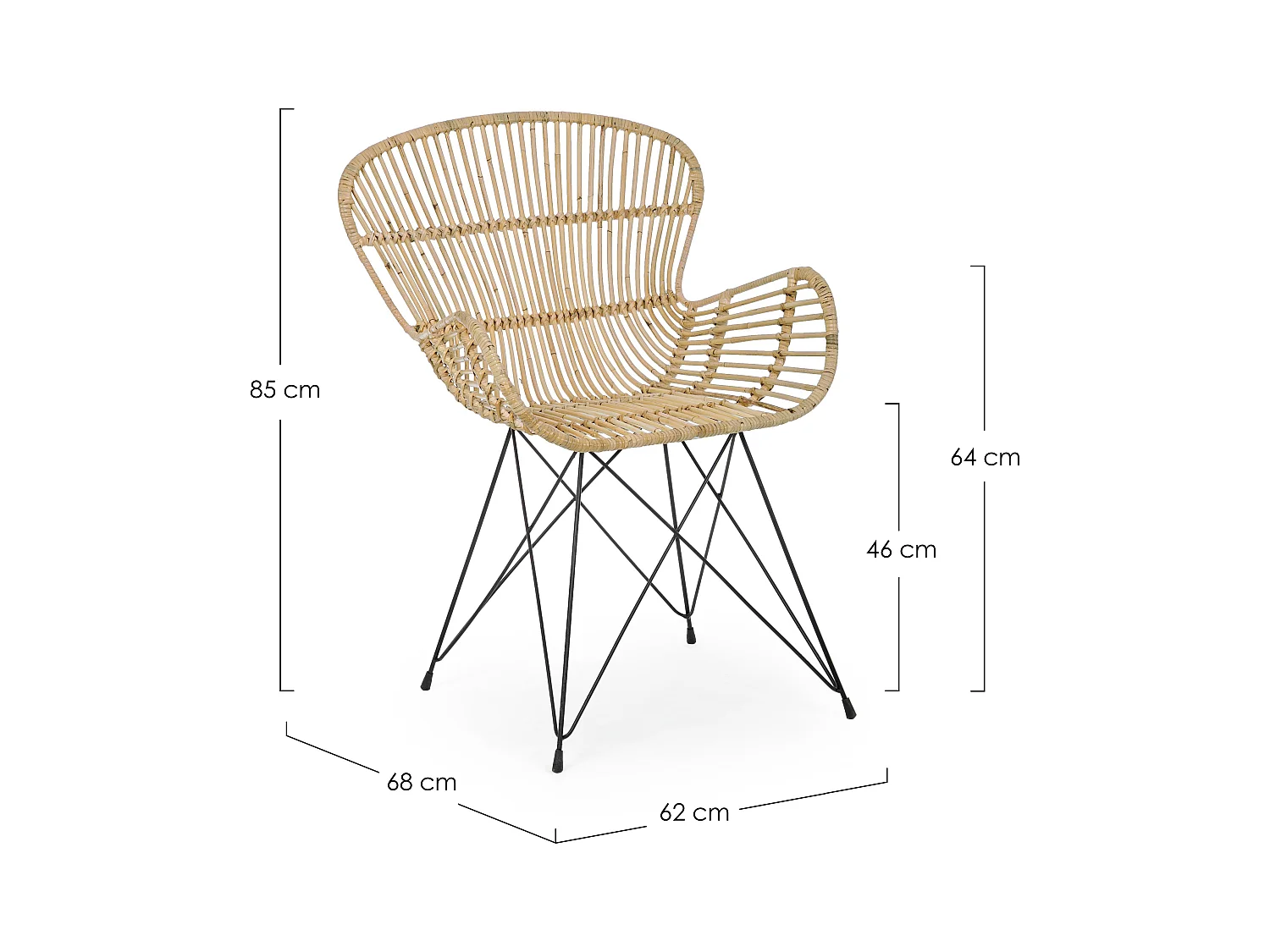 Fauteuil en rotin naturel et pieds en acier Vania bois clair - Lot de 4