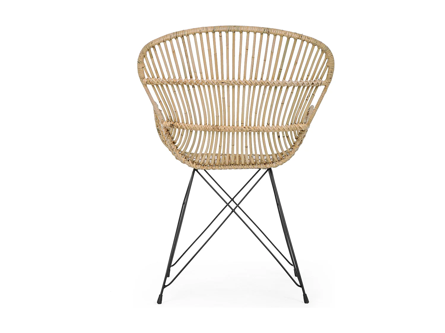 Fauteuil en rotin naturel et pieds en acier Vania bois clair - Lot de 4