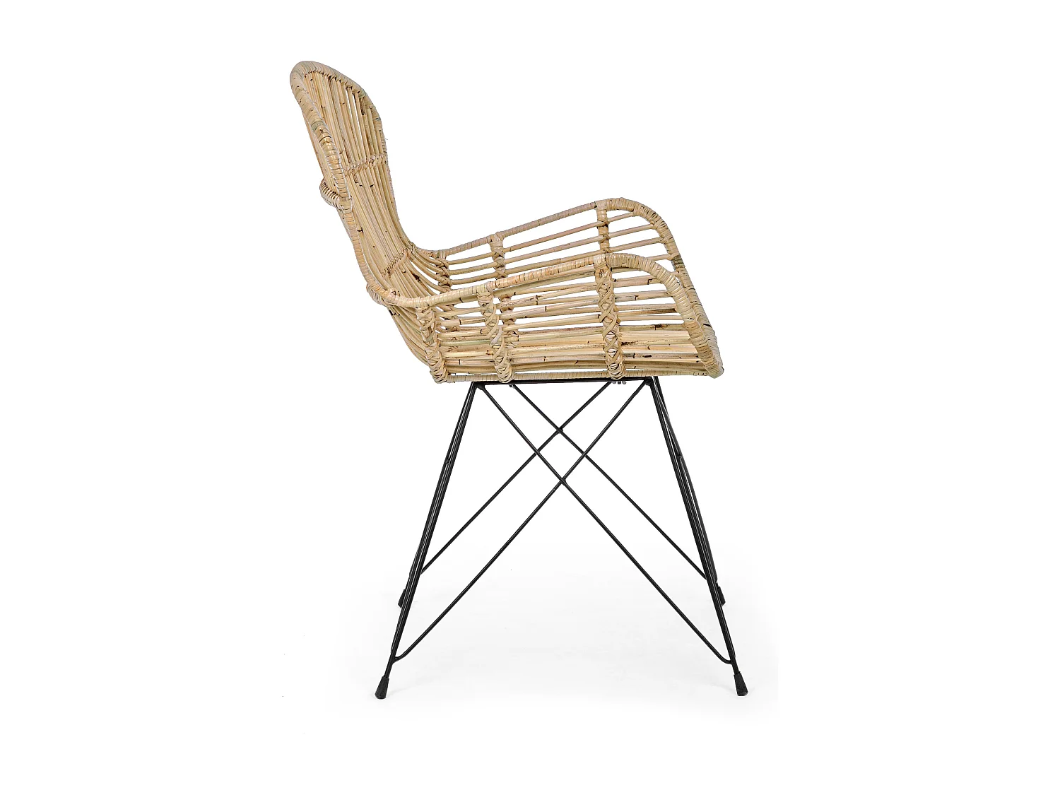 Fauteuil en rotin naturel et pieds en acier Vania bois clair - Lot de 4