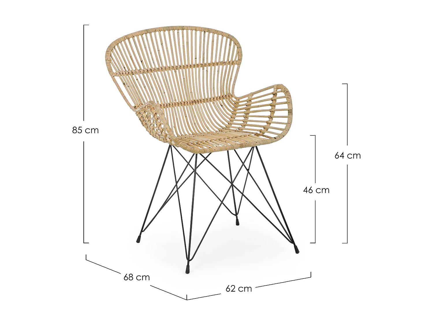 Fauteuil en rotin naturel et pieds en acier Vania bois clair - Lot de 4