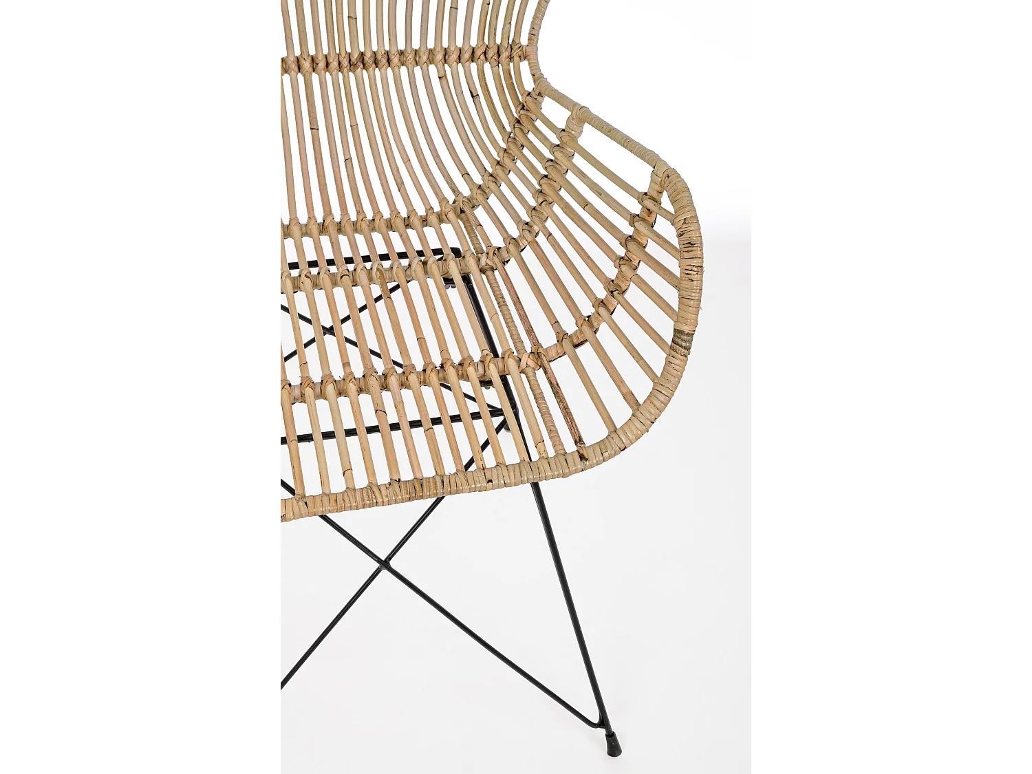 Fauteuil en rotin naturel et pieds en acier Vania bois clair - Lot de 4