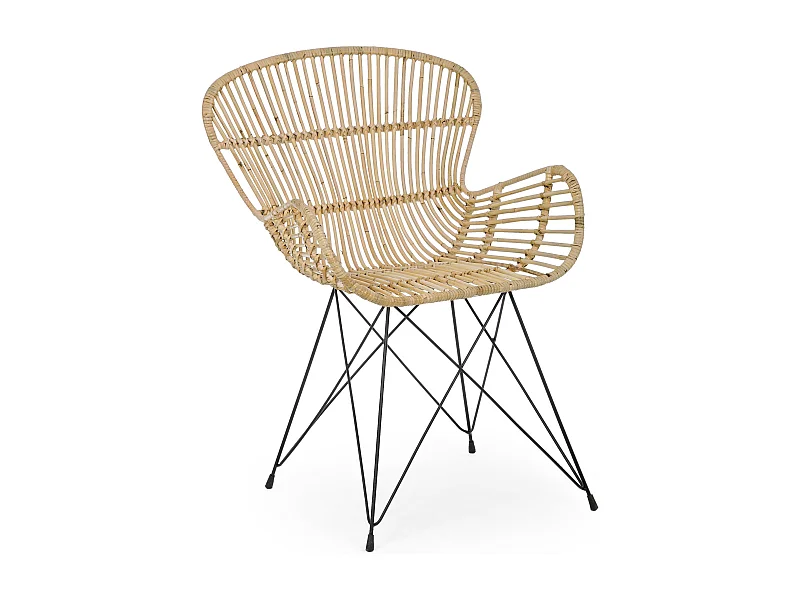 Fauteuil en rotin naturel et pieds en acier Vania bois clair - Lot de 4