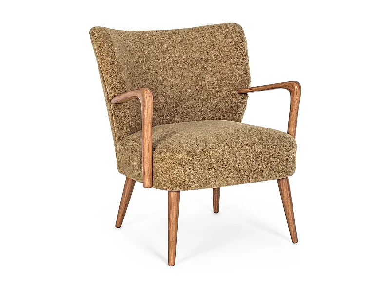 Fauteuil tissu marron effet laine et bois de hévéa Ritaz