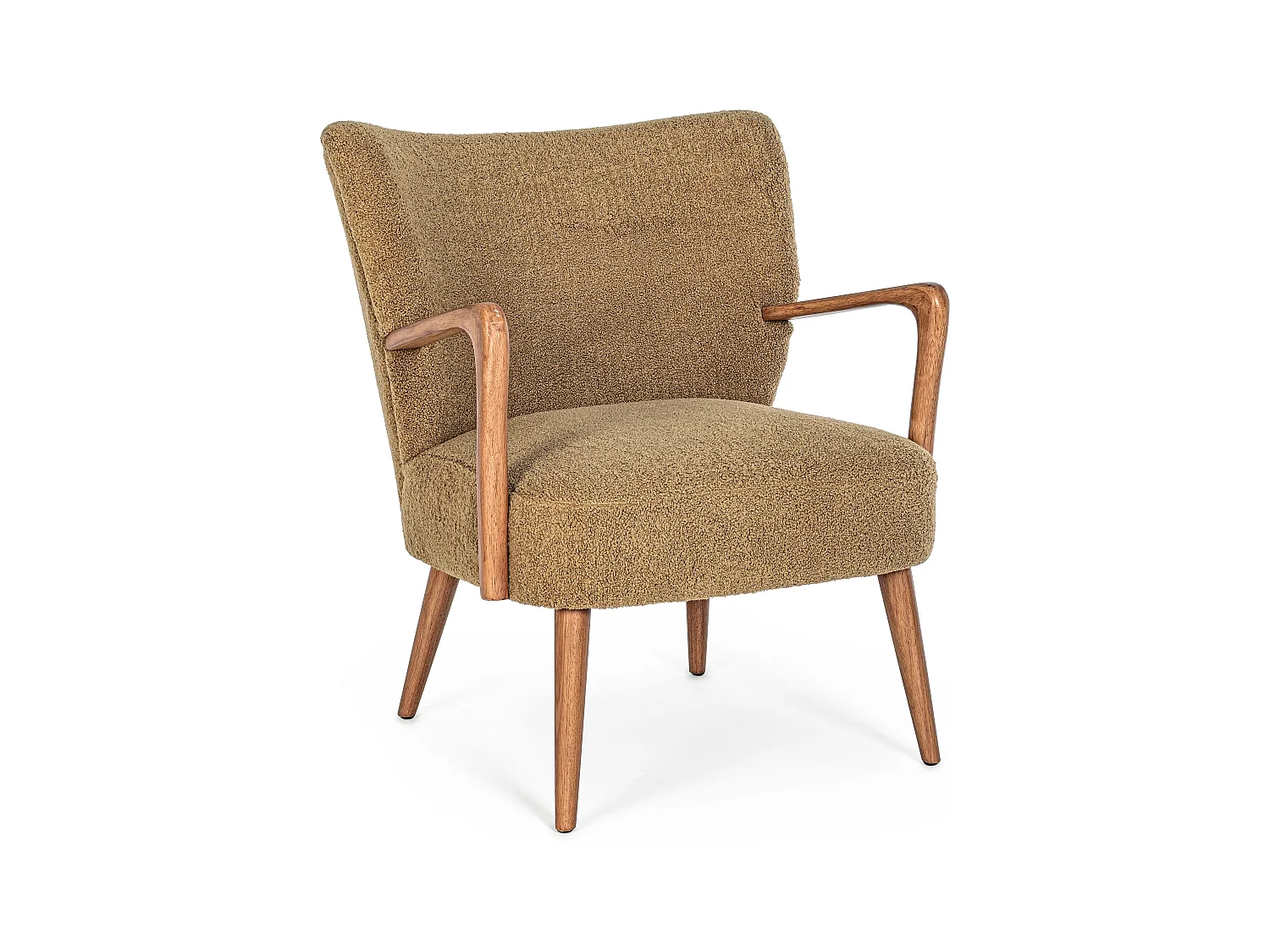 Fauteuil tissu marron effet laine et bois de hévéa Ritaz