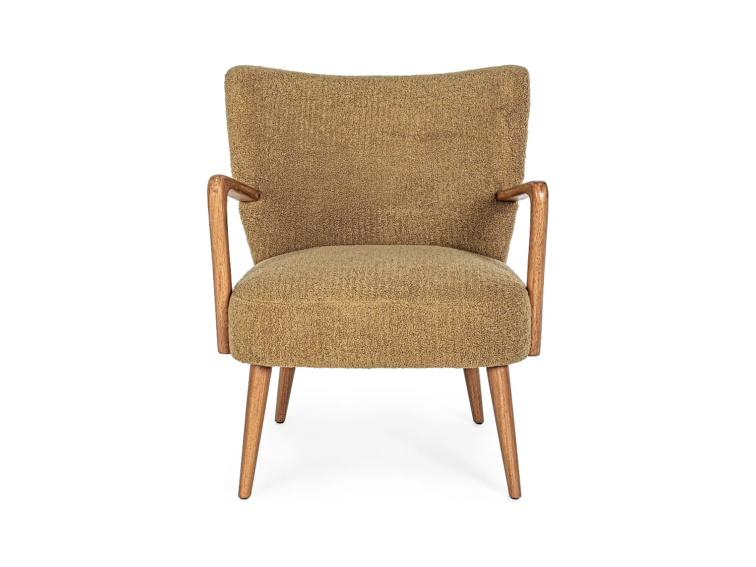 Fauteuil tissu marron effet laine et bois de hévéa Ritaz