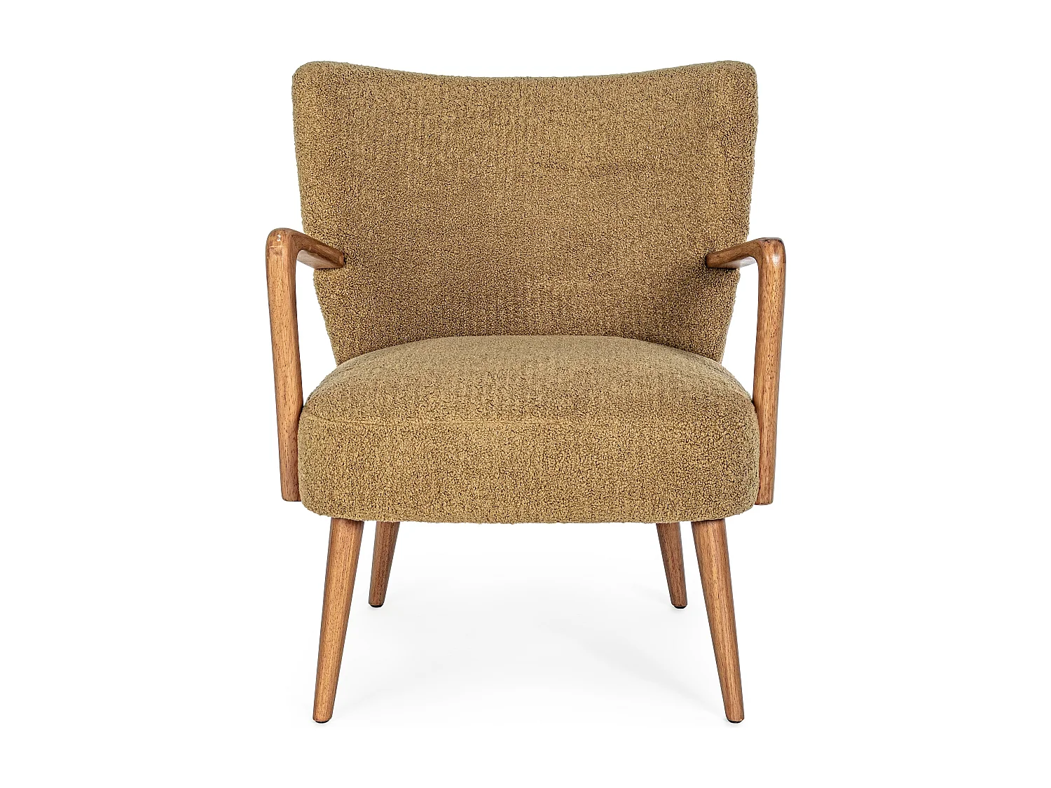 Fauteuil tissu marron effet laine et bois de hévéa Ritaz