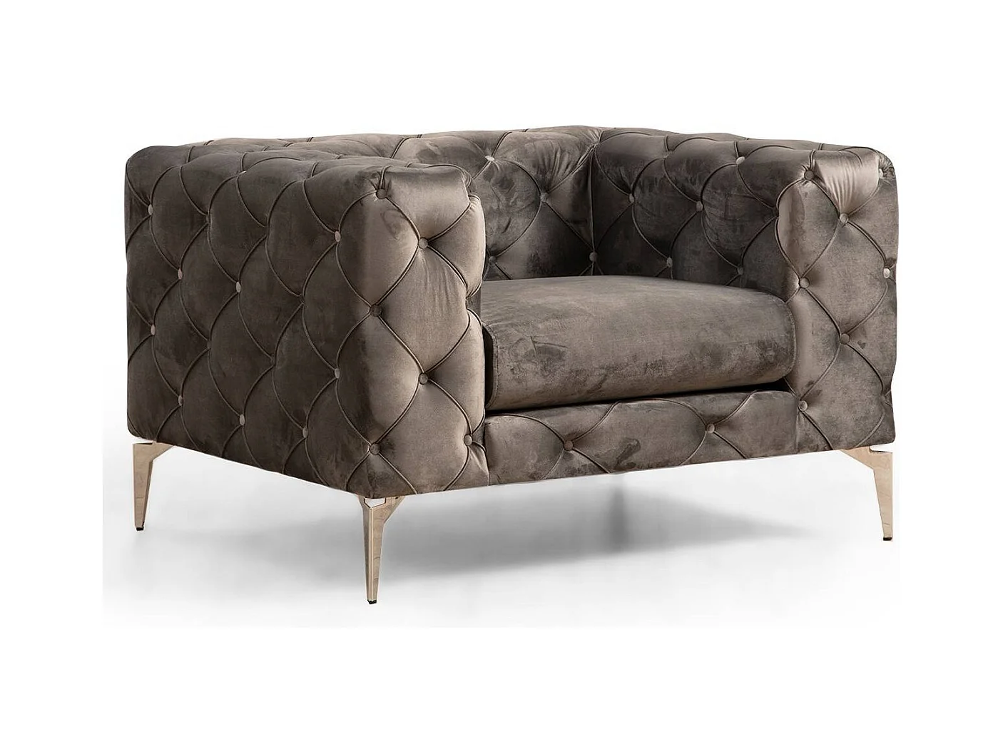 Fauteuil capitonné velours gris foncé et pieds chromés Herakles 108cm