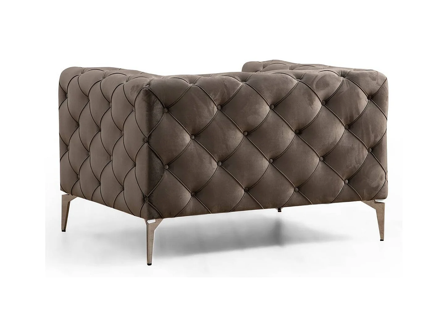 Fauteuil capitonné velours gris foncé et pieds chromés Herakles 108cm