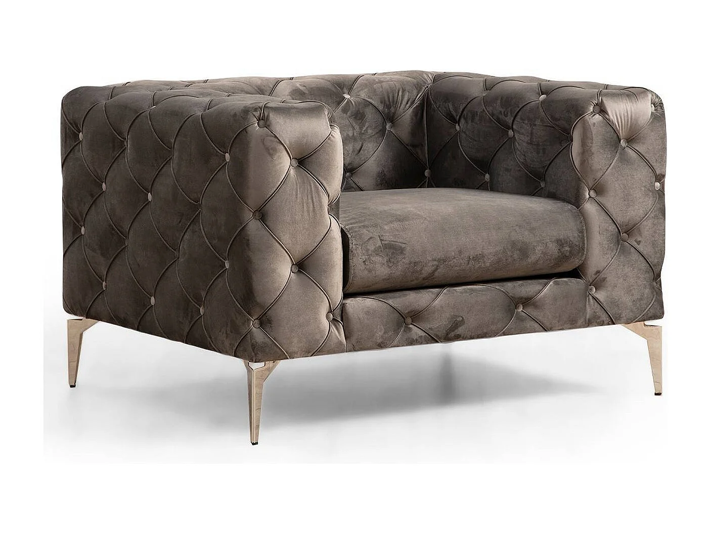 Fauteuil capitonné velours gris foncé et pieds chromés Herakles 108cm