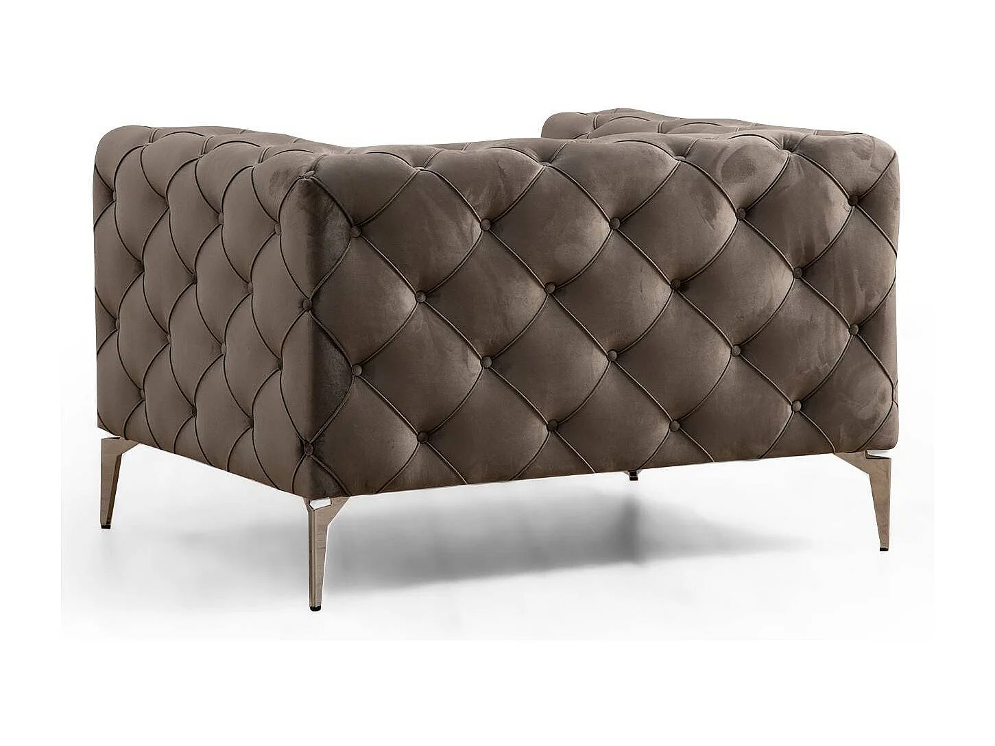 Fauteuil capitonné velours gris foncé et pieds chromés Herakles 108cm