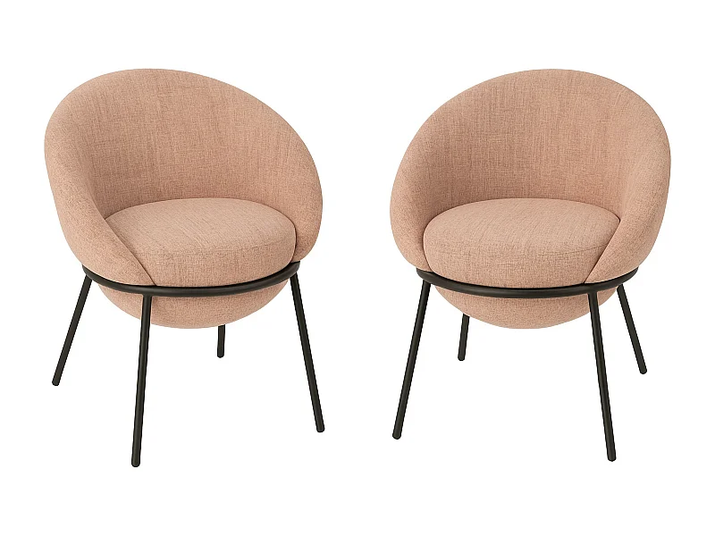 Lot de 2 fauteuils en tissu BOOBY – Structure en métal noir et design moderne-Rose