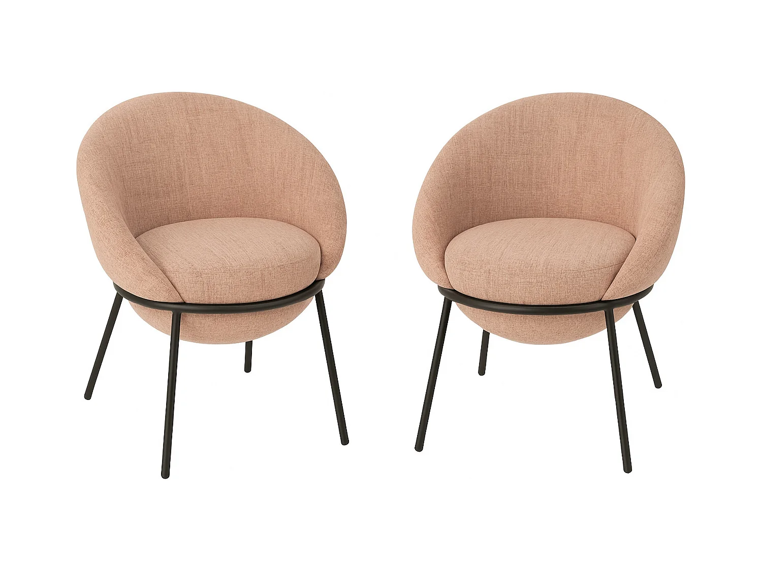 Lot de 2 fauteuils en tissu BOOBY – Structure en métal noir et design moderne-Rose