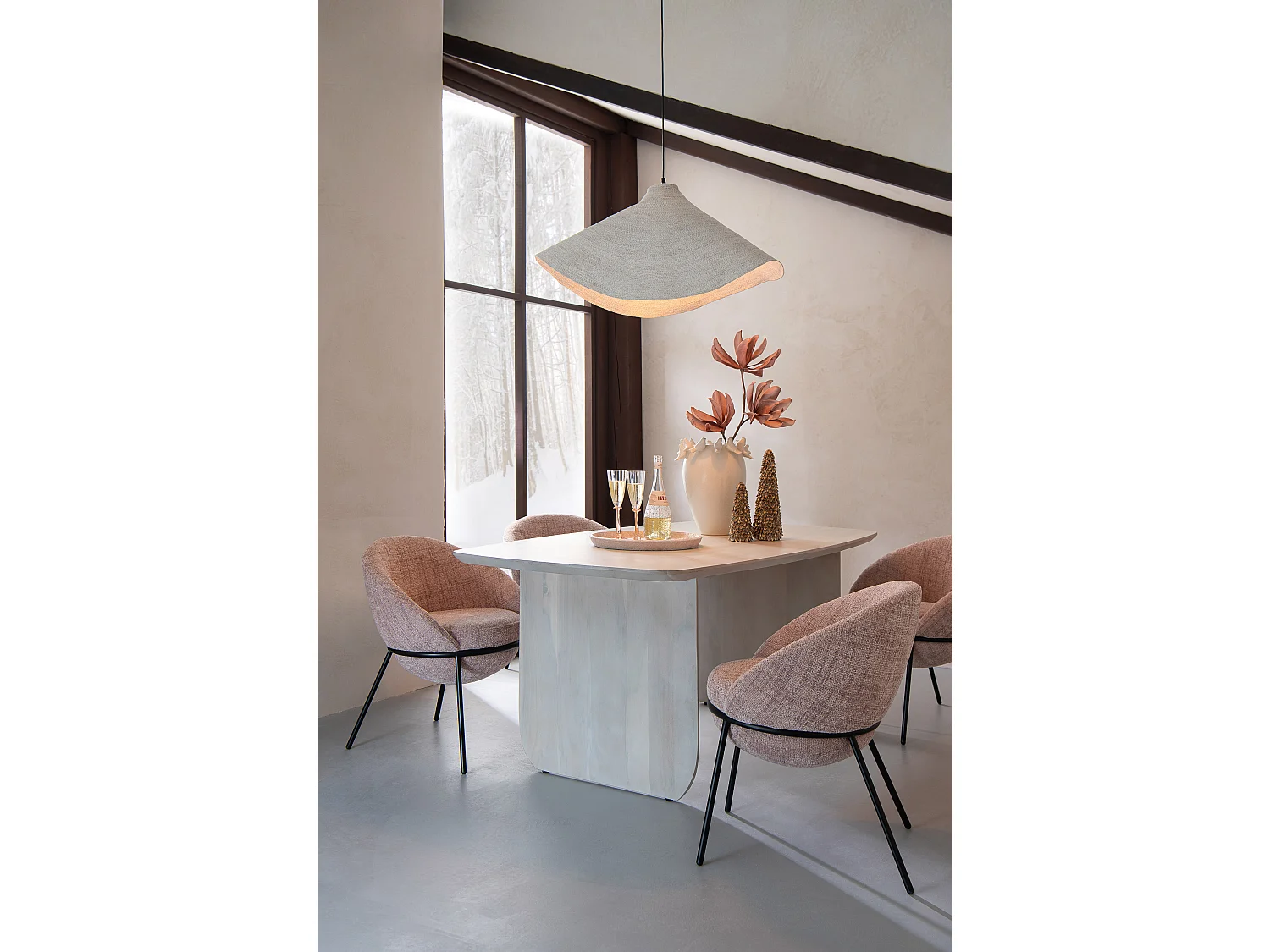 Lot de 2 fauteuils en tissu BOOBY – Structure en métal noir et design moderne-Rose