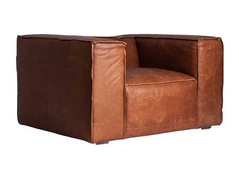 Fauteuil large cuir marron Korza