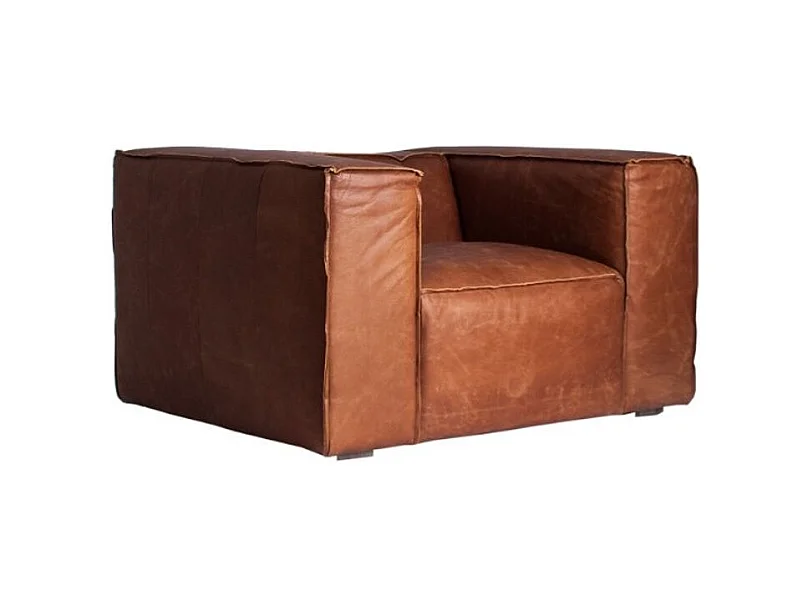 Fauteuil large cuir marron Korza