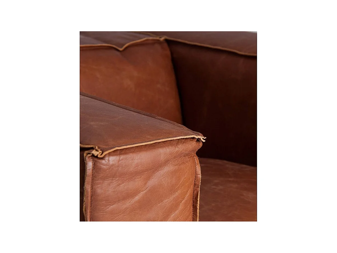 Fauteuil large cuir marron Korza