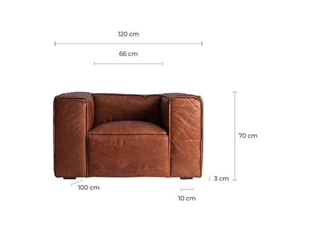 Fauteuil large cuir marron Korza