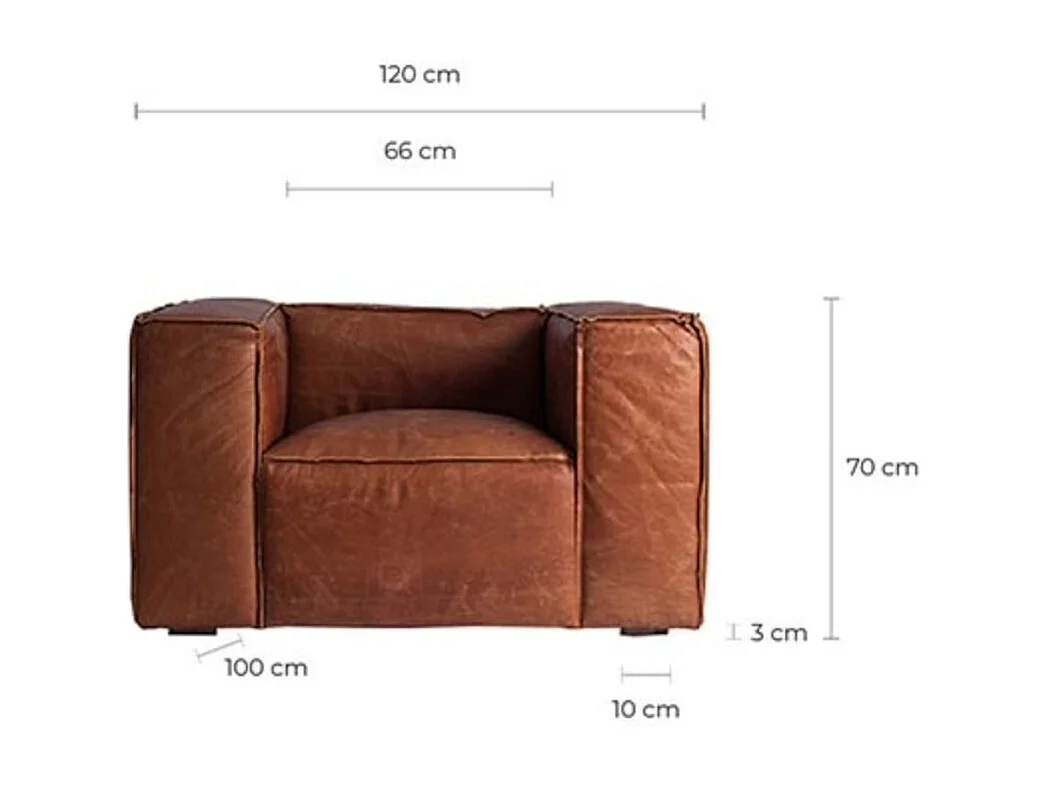 Fauteuil large cuir marron Korza