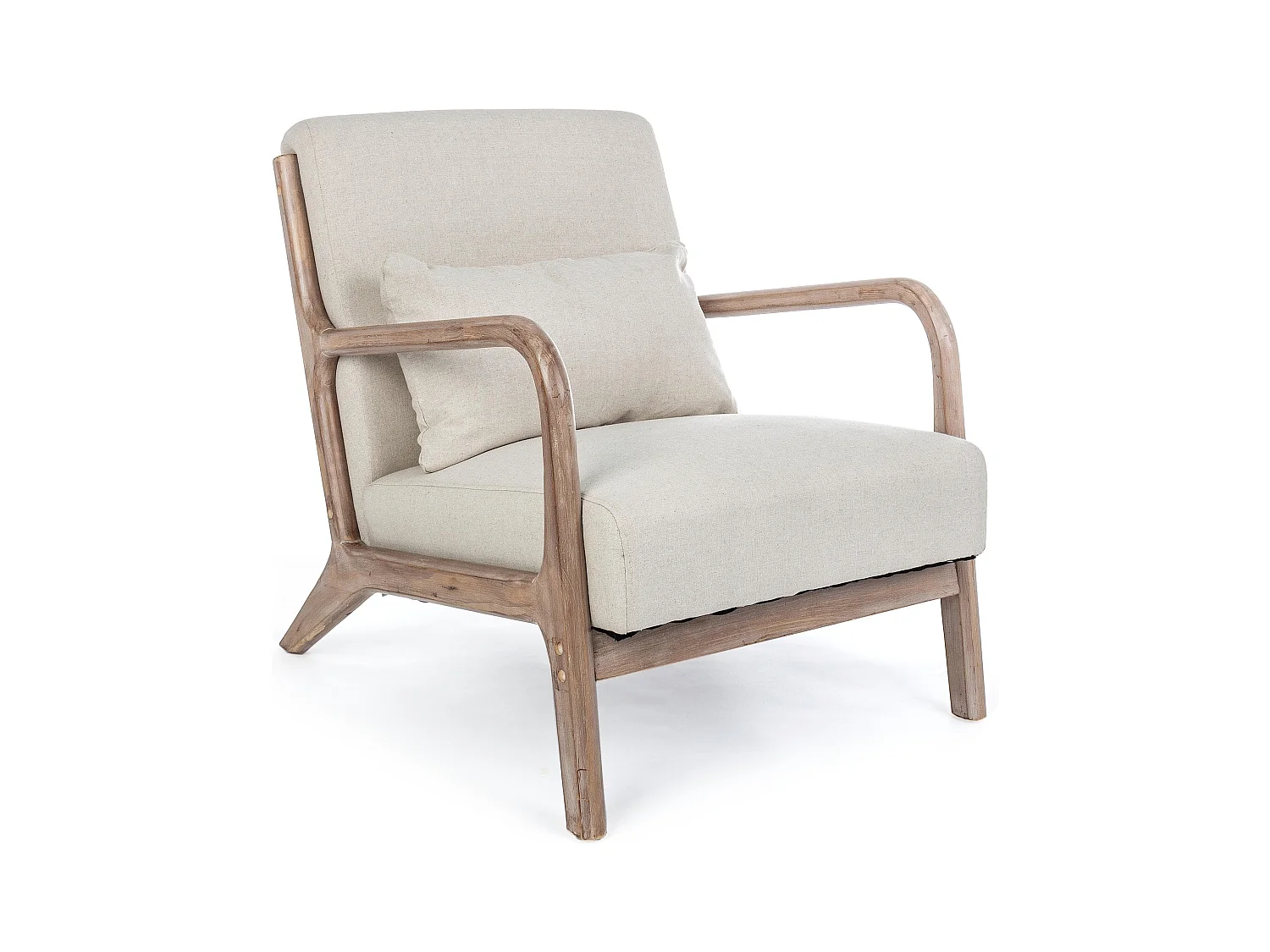 Fauteuil tissu beige clair et pieds en bois d'hévéa Silla