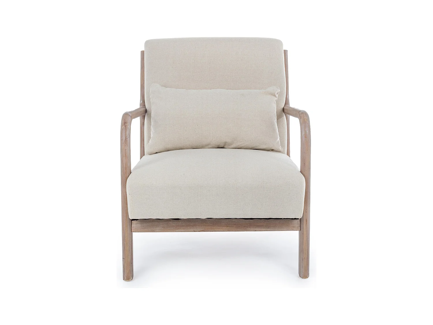 Fauteuil tissu beige clair et pieds en bois d'hévéa Silla