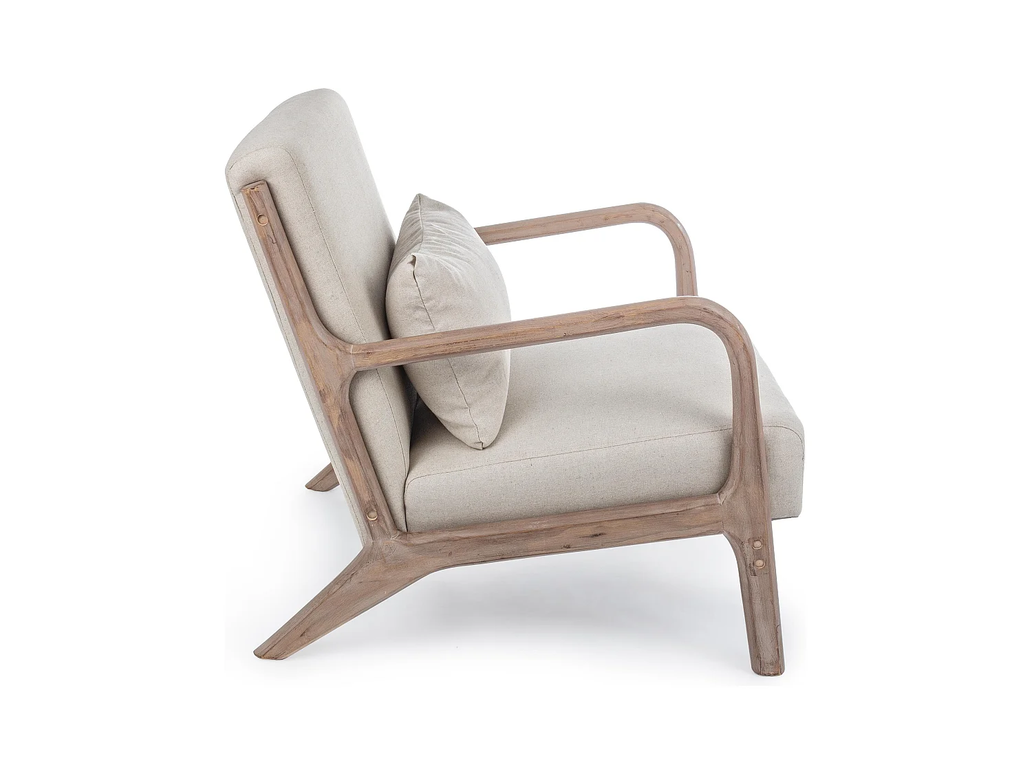 Fauteuil tissu beige clair et pieds en bois d'hévéa Silla