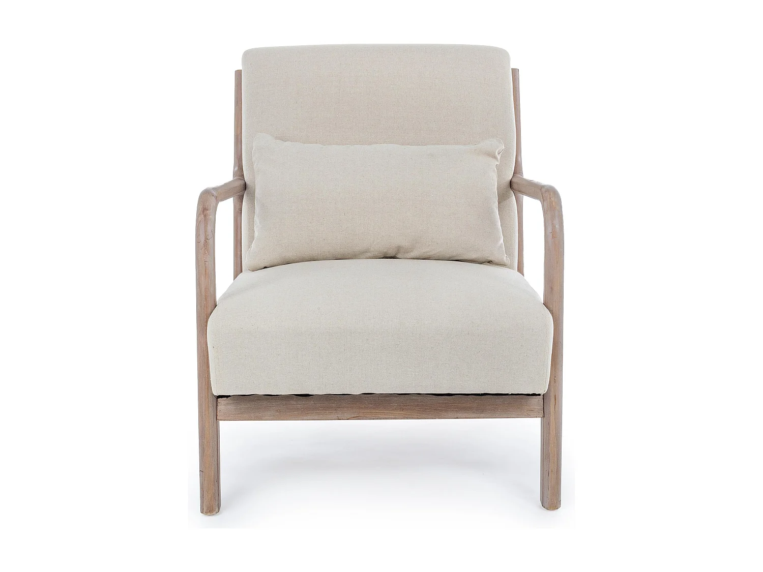 Fauteuil tissu beige clair et pieds en bois d'hévéa Silla
