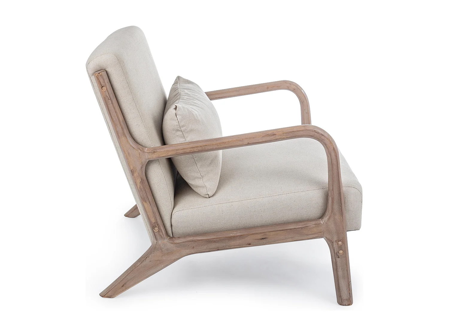 Fauteuil tissu beige clair et pieds en bois d'hévéa Silla