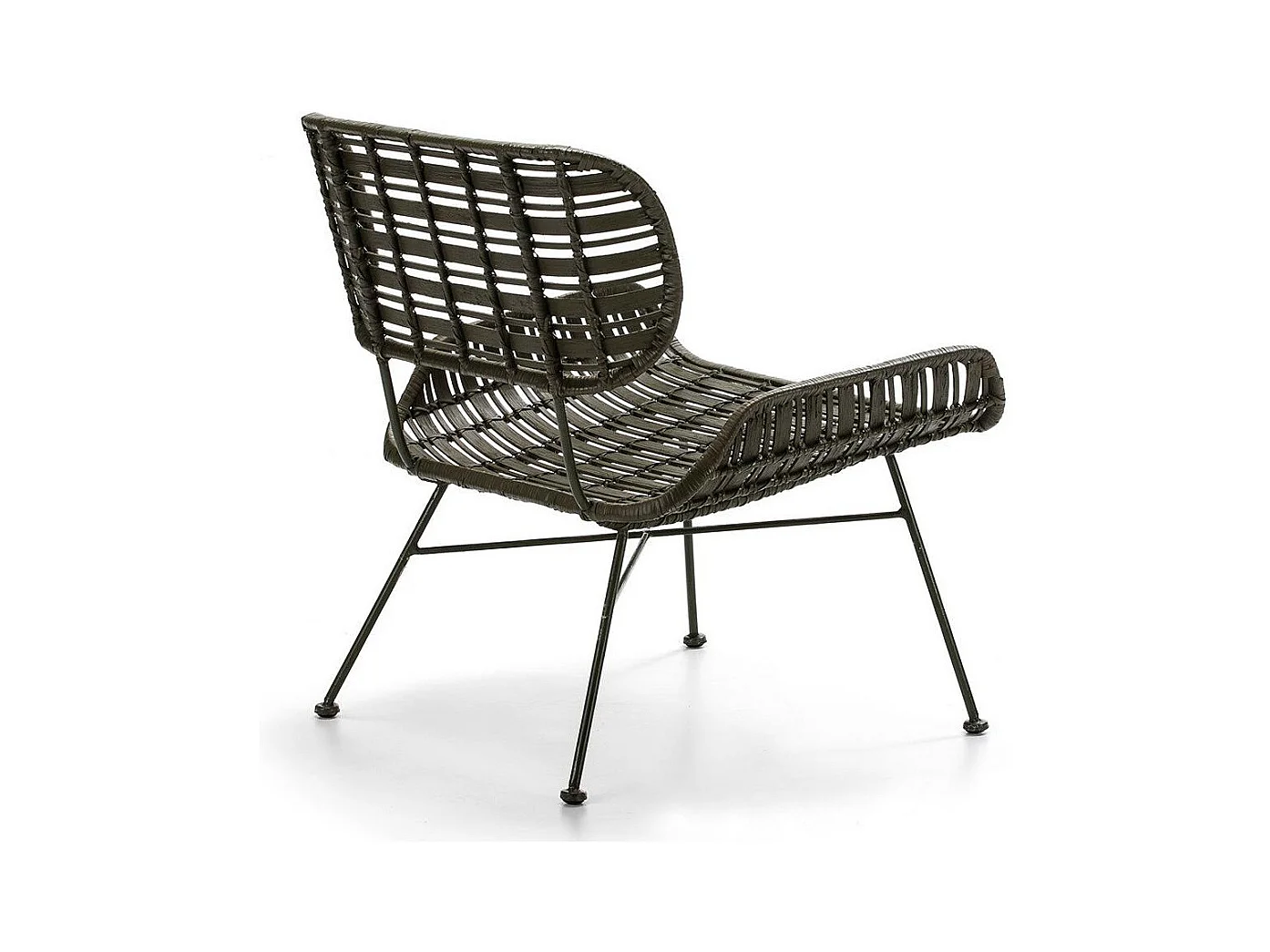 Fauteuil osier tissé vert foncé et pieds métal