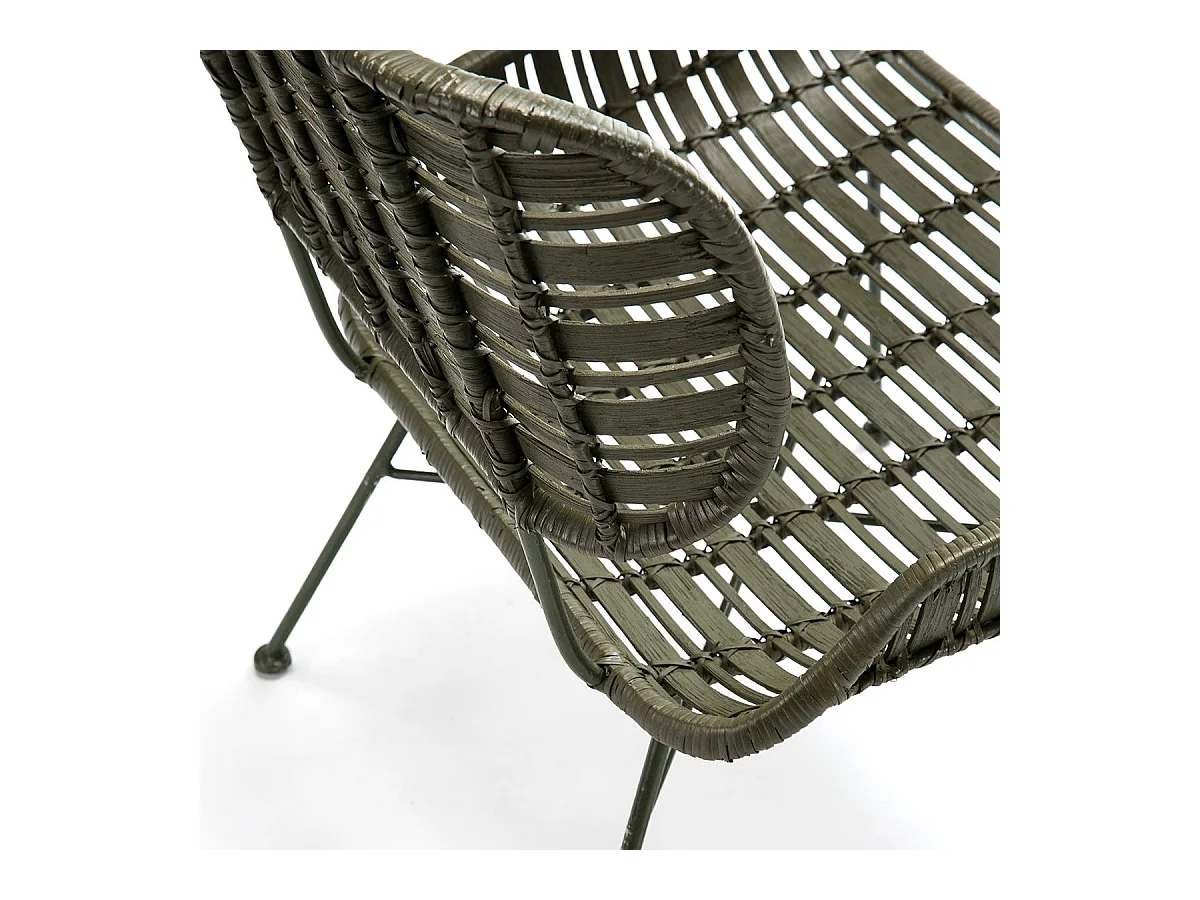 Fauteuil osier tissé vert foncé et pieds métal