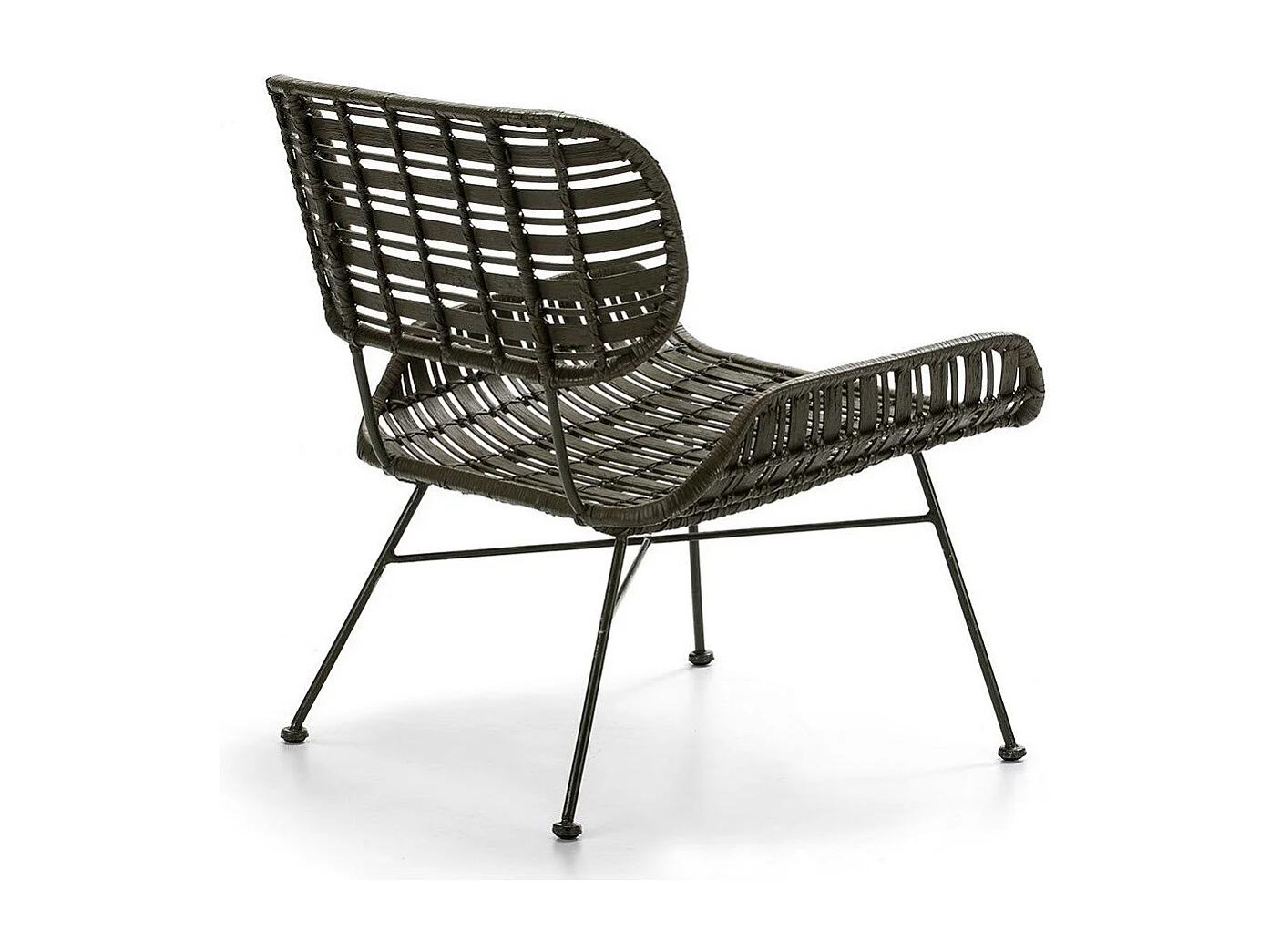 Fauteuil osier tissé vert foncé et pieds métal