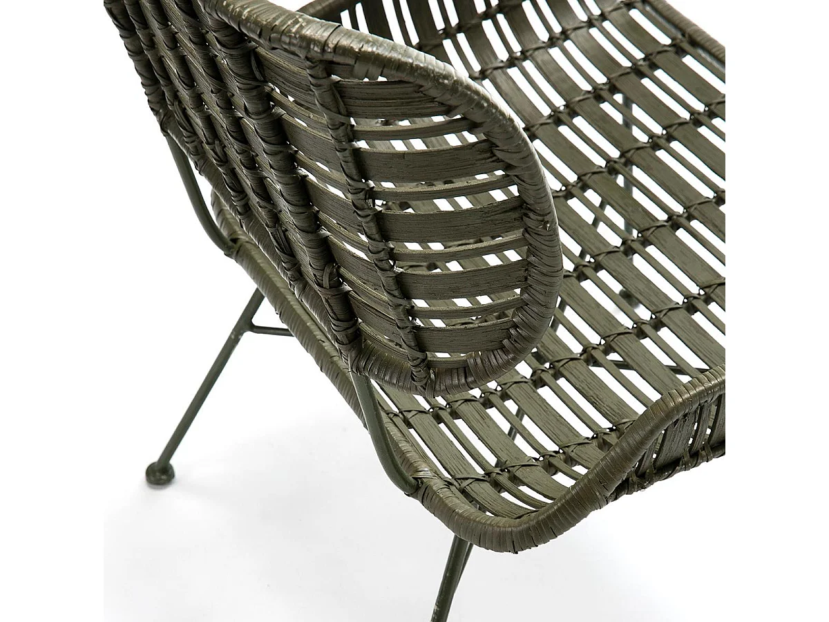 Fauteuil osier tissé vert foncé et pieds métal