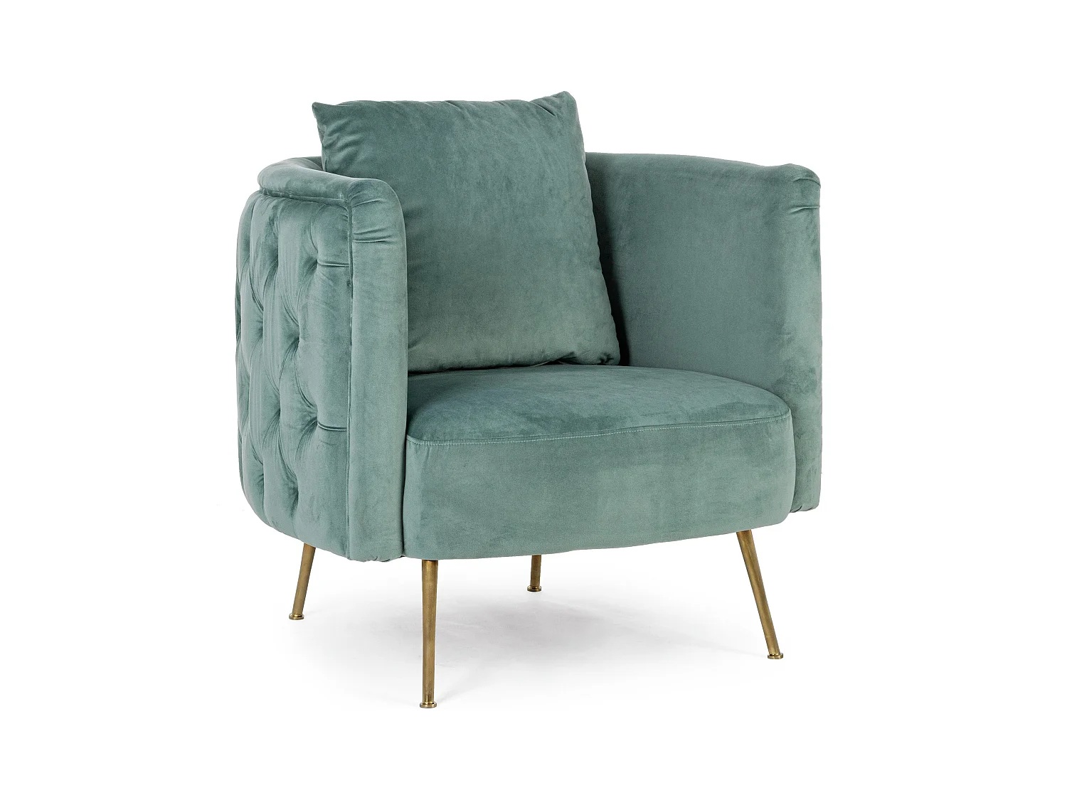 Fauteuil design capitonné vert d'eau et pieds doré Tanka 83cm