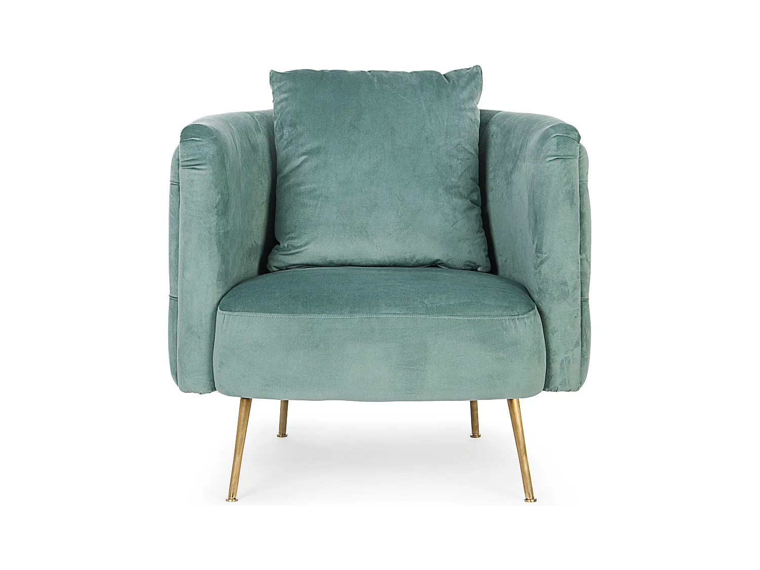 Fauteuil design capitonné vert d'eau et pieds doré Tanka 83cm