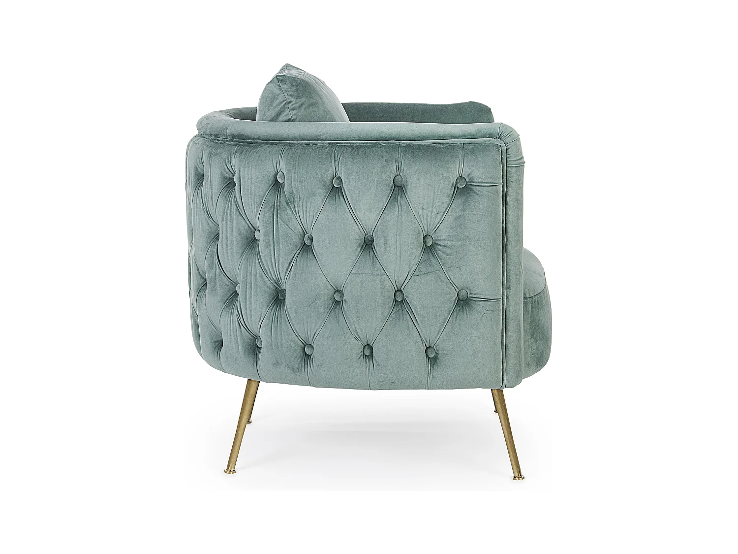 Fauteuil design capitonné vert d'eau et pieds doré Tanka 83cm