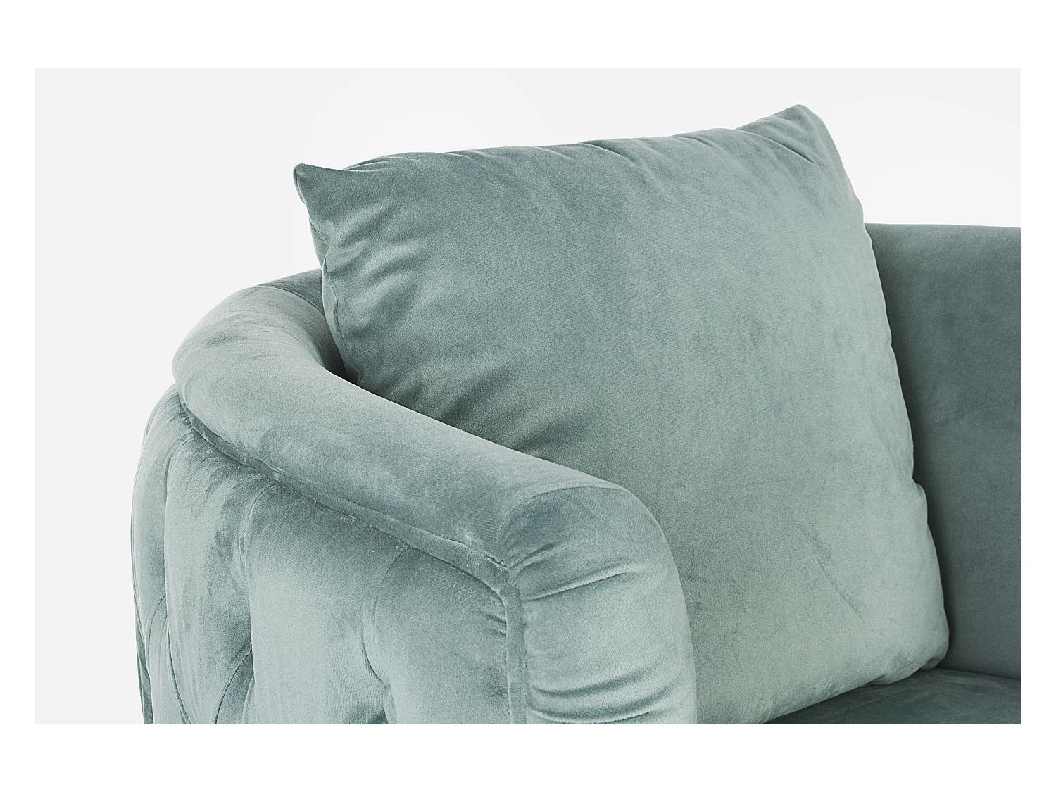 Fauteuil design capitonné vert d'eau et pieds doré Tanka 83cm