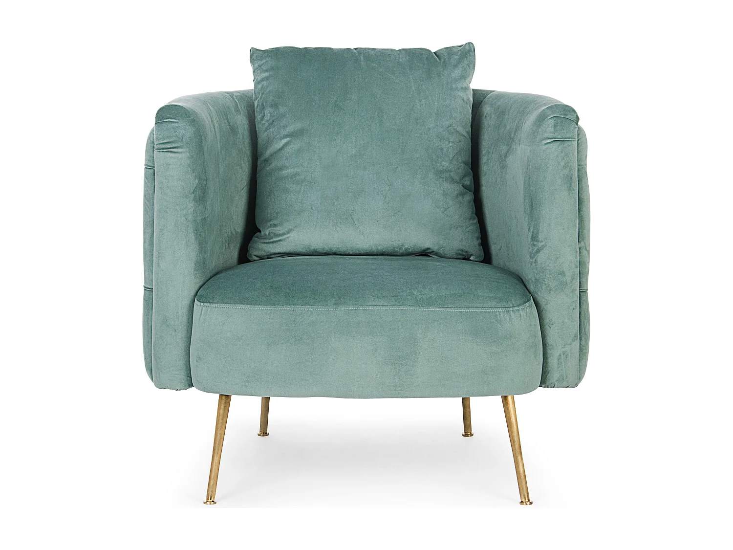 Design fauteuil gecapitonneerd met watergroene en gouden poten Tanka 83 cm