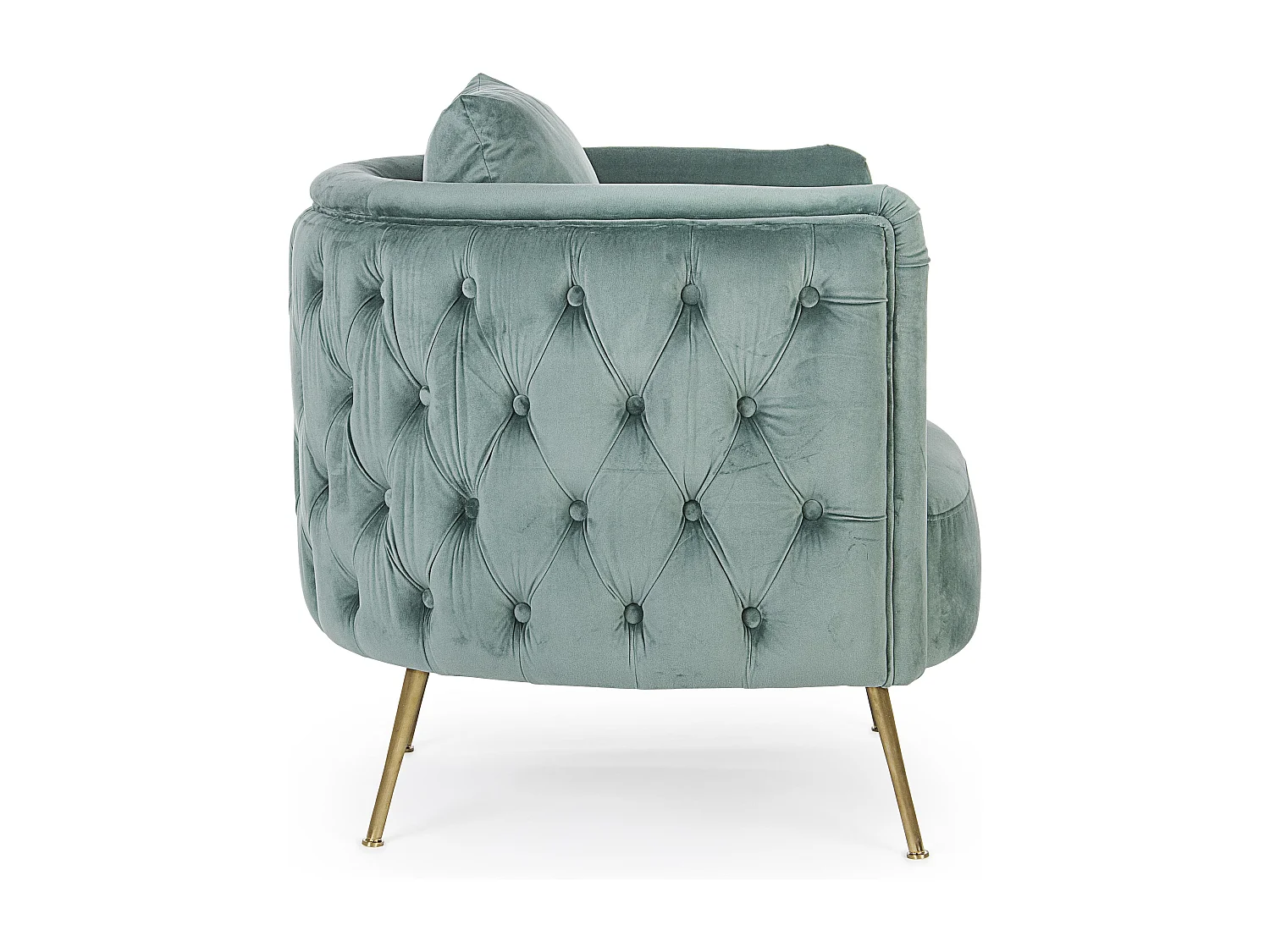 Design fauteuil gecapitonneerd met watergroene en gouden poten Tanka 83 cm